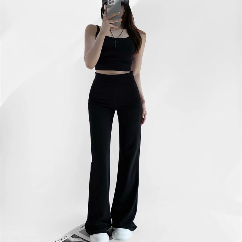 High Rise Plain Flared Pants Product Image