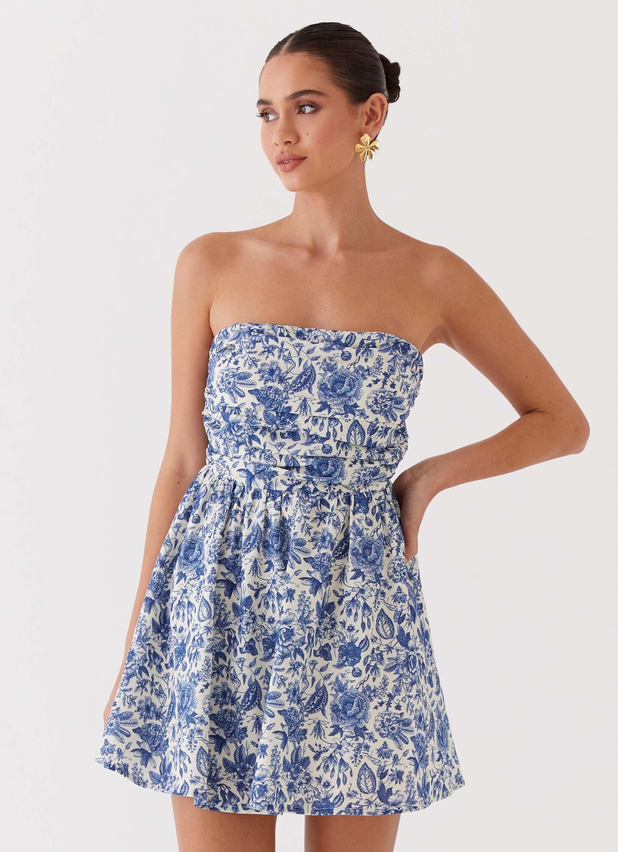 Forget Me Not Linen Mini Dress - Blue Paisley Product Image