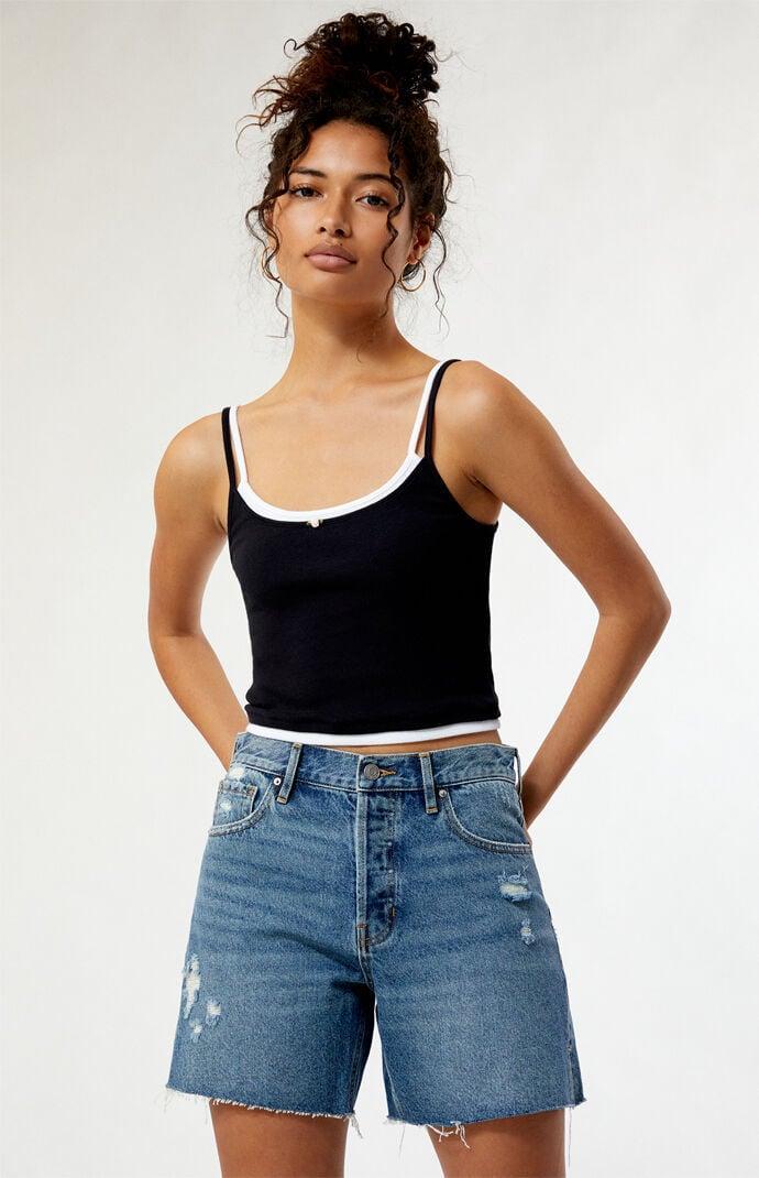 Women's Eco Dark Indigo Ripped High Waisted Relaxed Jorts Product Image