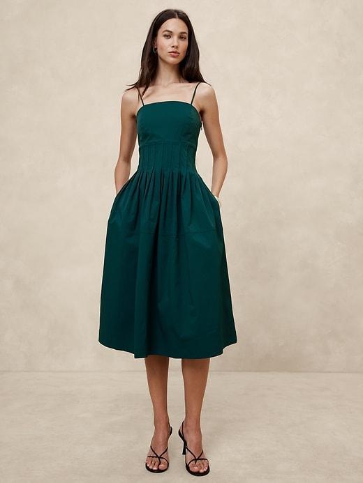 Pleated Taffeta Midi Dress Product Image