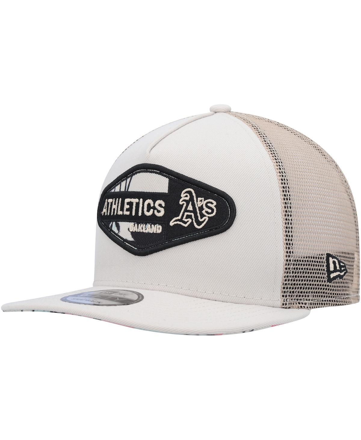 Mens New Era Natural Oakland Athletics Retro Beachin Patch A-Frame Trucker 9FIFTY Snapback Hat Product Image