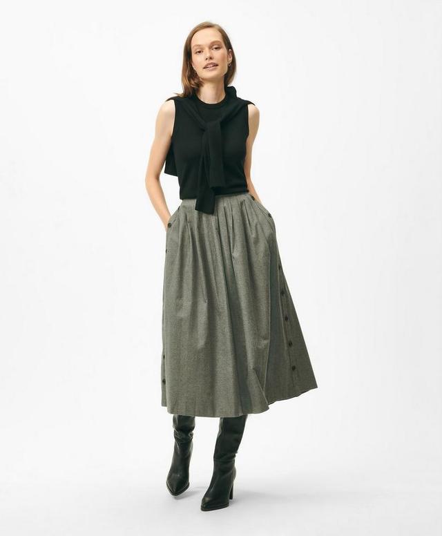 A-Line Pleated Flannel Skirt with Side-Seam Buttons Product Image