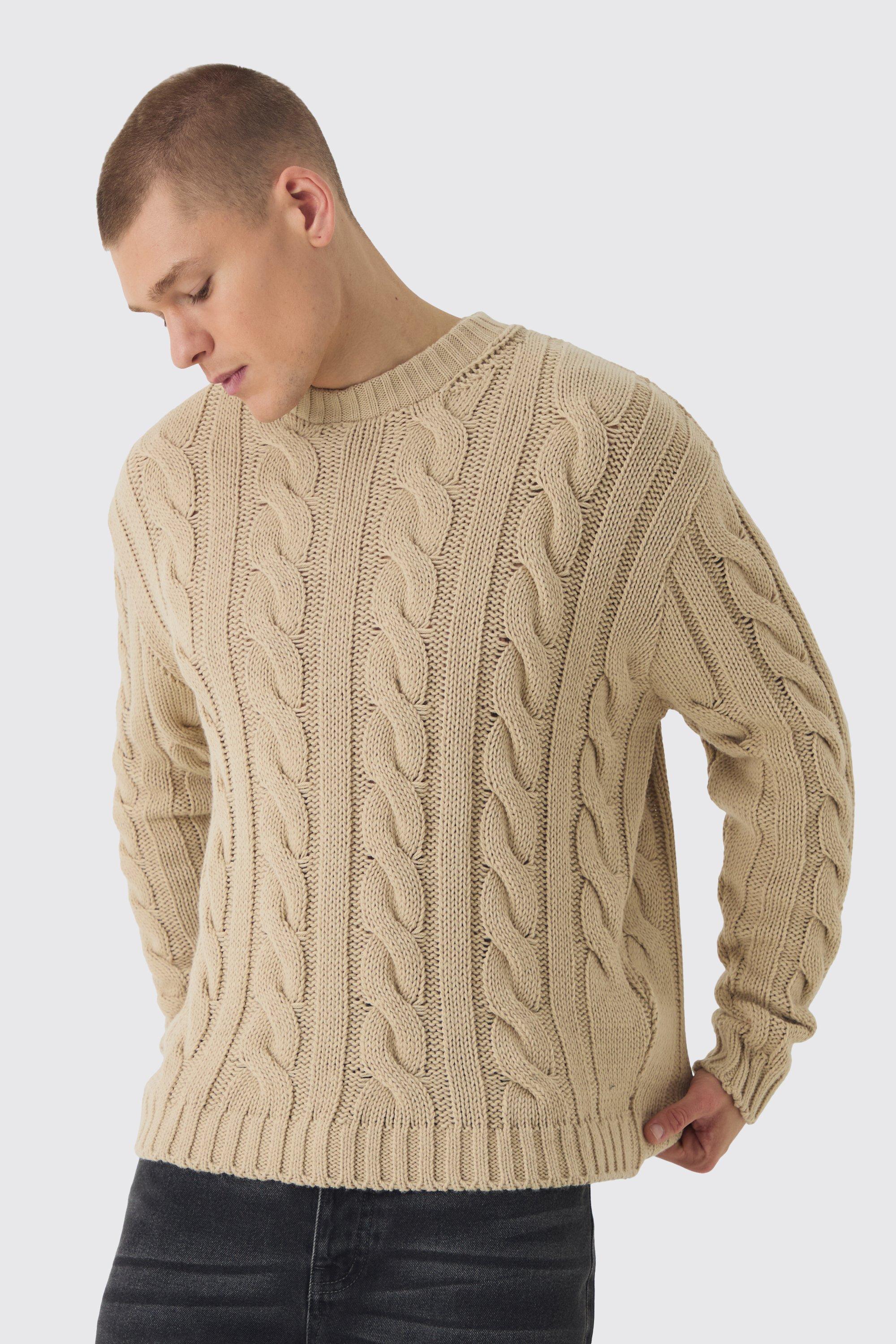 Oversized Cable Knit Sweater | boohooMAN USA Product Image