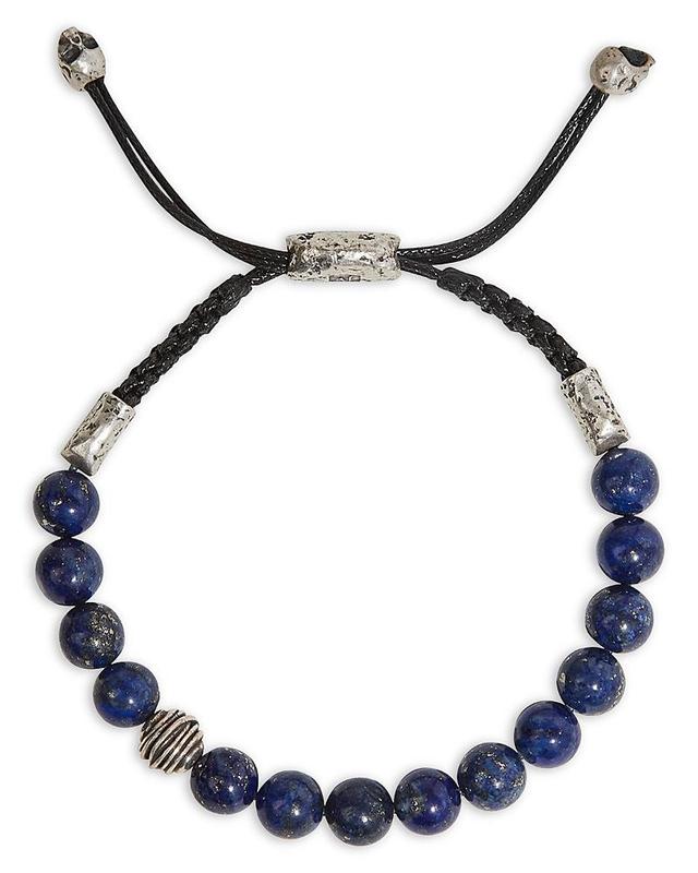 John Varvatos Mens Sterling Silver Lapis Lazuli Bead Cord Bolo Bracelet Product Image