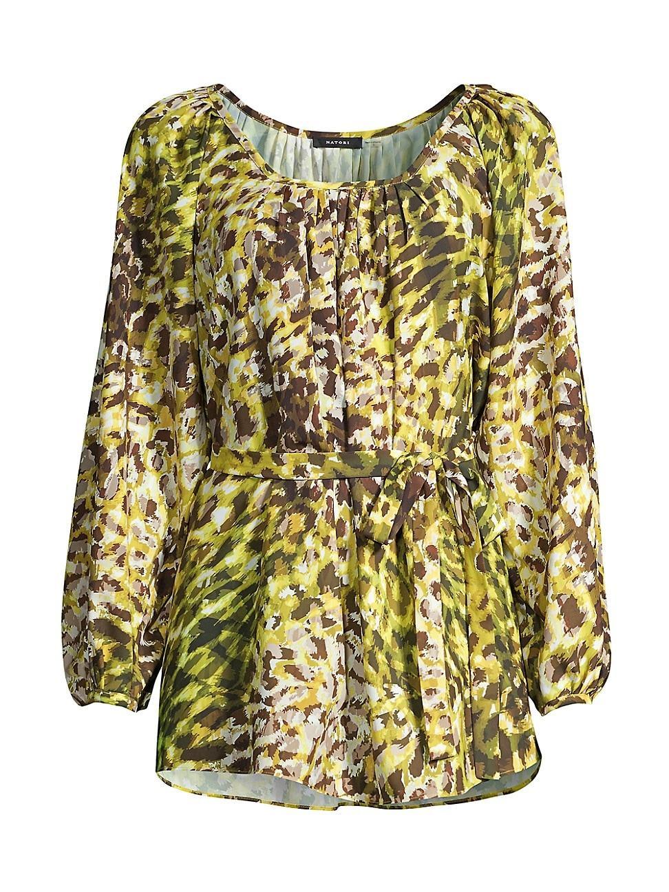 Womens Ombre Animal-Print Tie Top Product Image