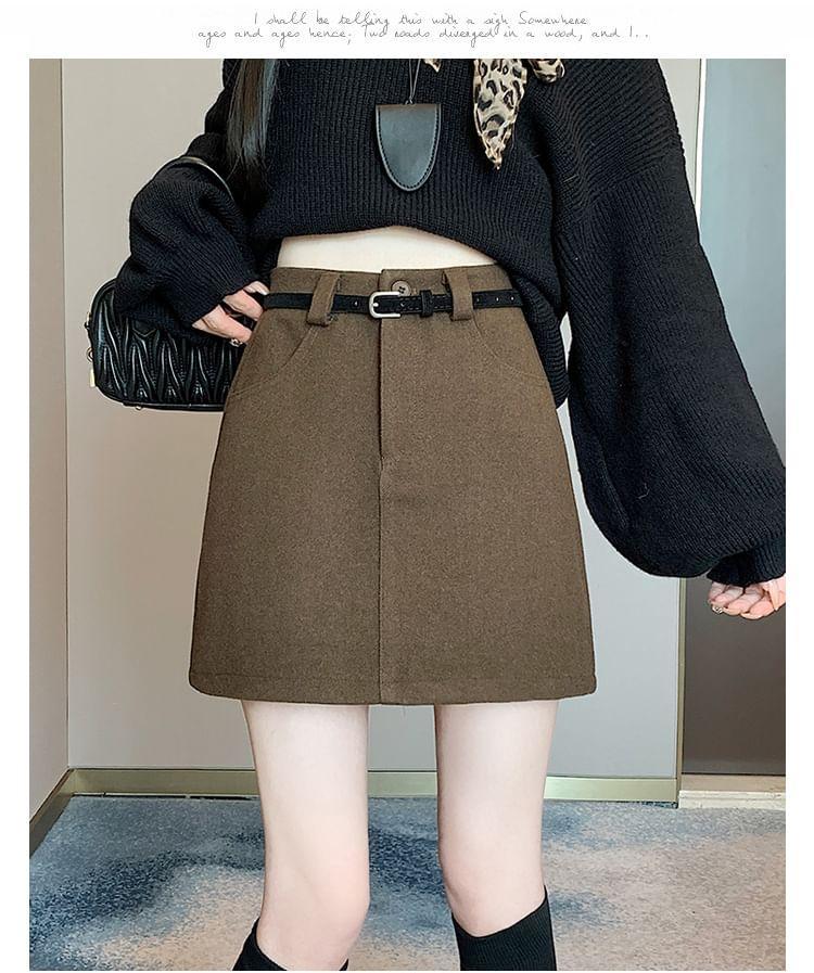 High Waist Plain Mini A-Line Skirt Product Image