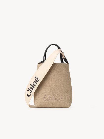 Micro Chloé Sense tote bag in linen Product Image