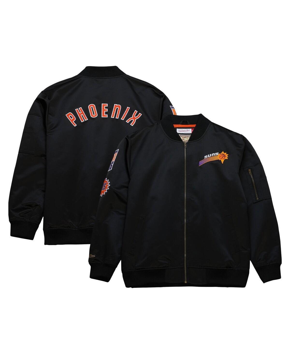 Mens Mitchell & Ness Black Distressed Phoenix Suns Hardwood Classics Vintage-Like Logo Full-Zip Bomber Jacket Product Image