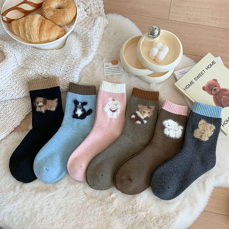 Dog Print Contrast Trim Socks Product Image