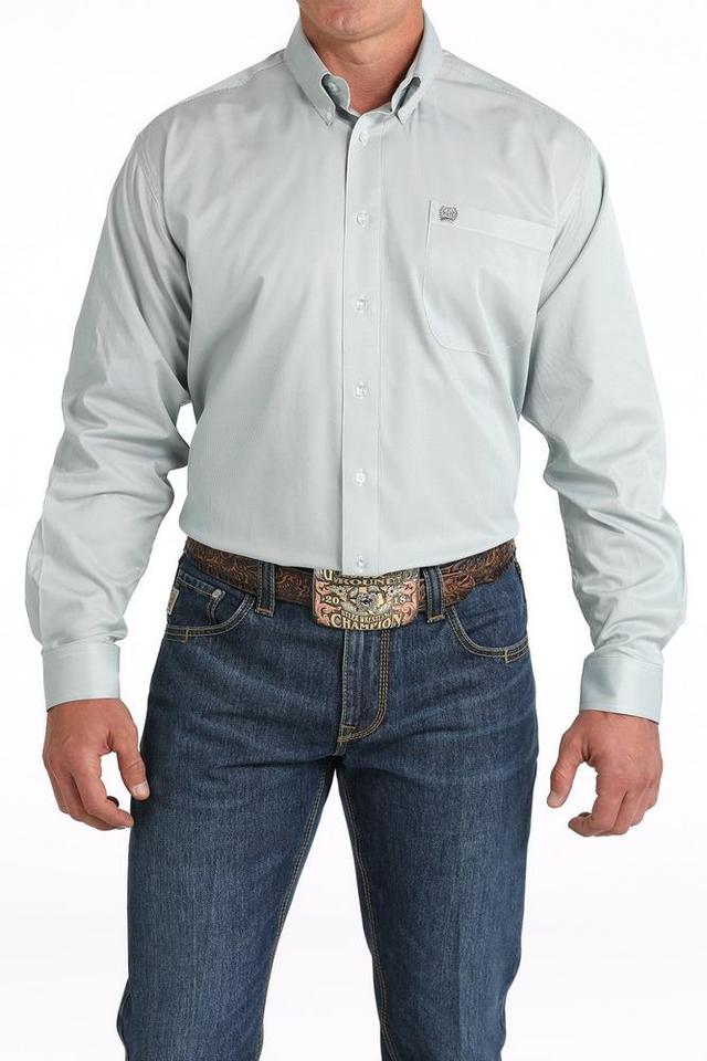 Cinch® Men's L/S Tencel™ Green/White Micro-Stripe Button Shirt Product Image