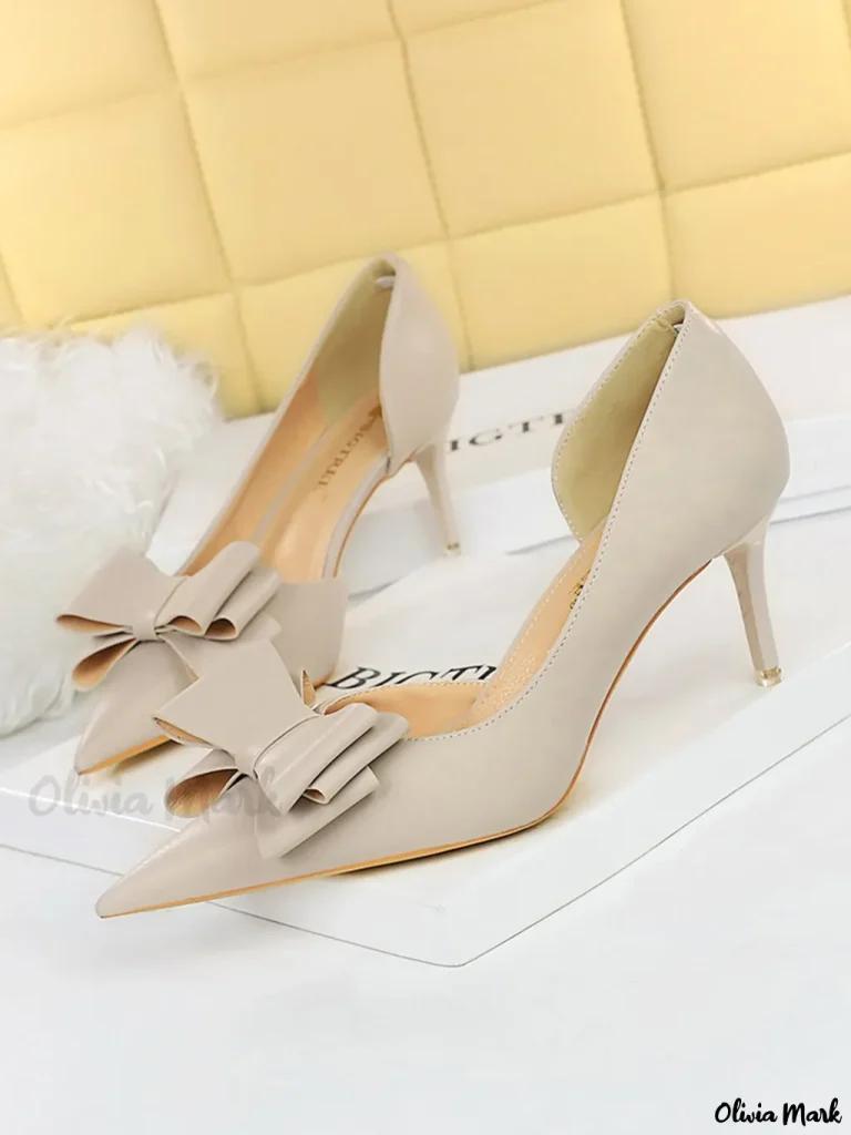 Olivia Mark – Womens Elegant Bowknot Side Cutout Stiletto Heel Dorsay Pumps Product Image