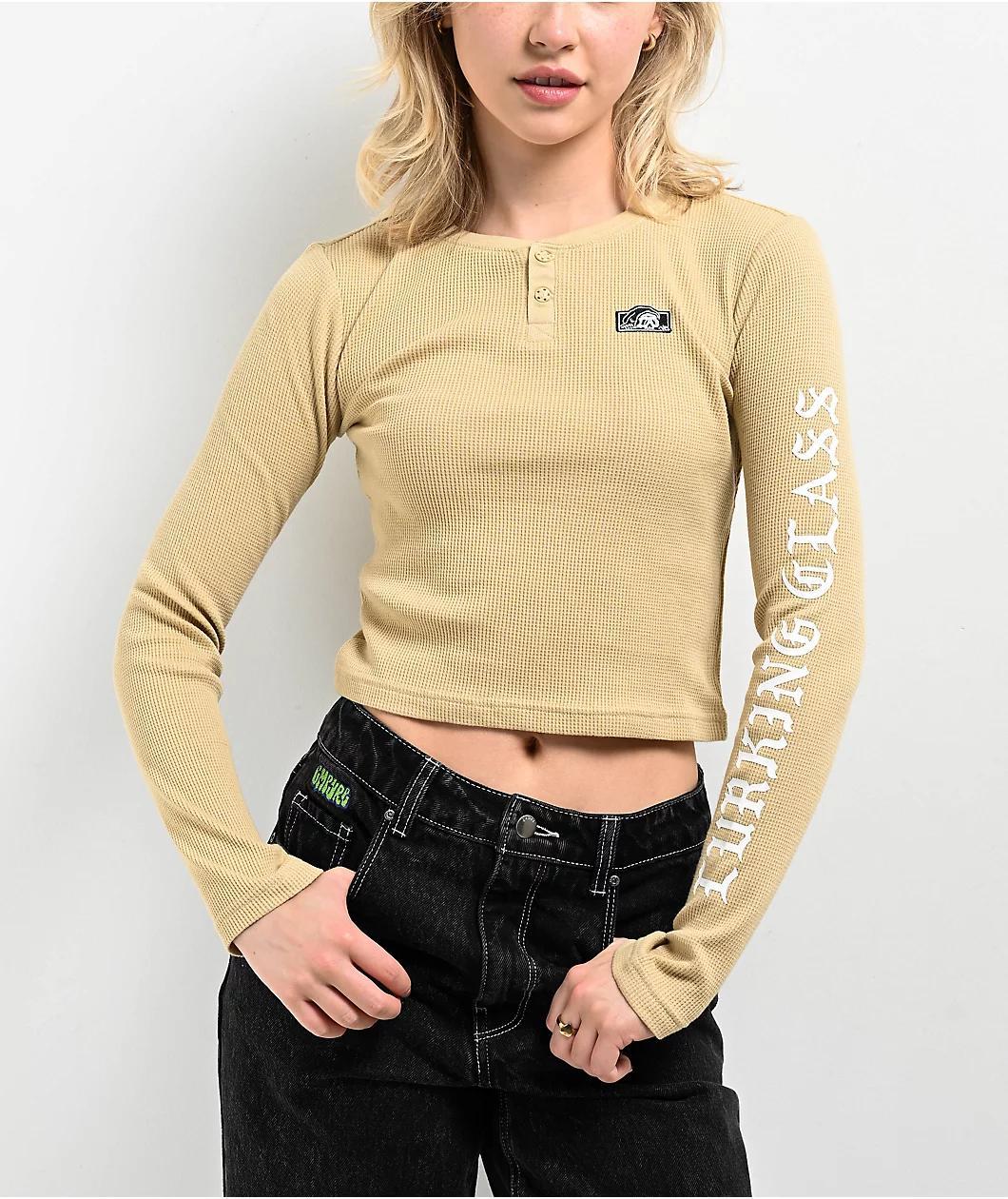 Lurking Class by Sketchy Tank Old English Cream Thermal Long Sleeve Crop T-Shirt Product Image