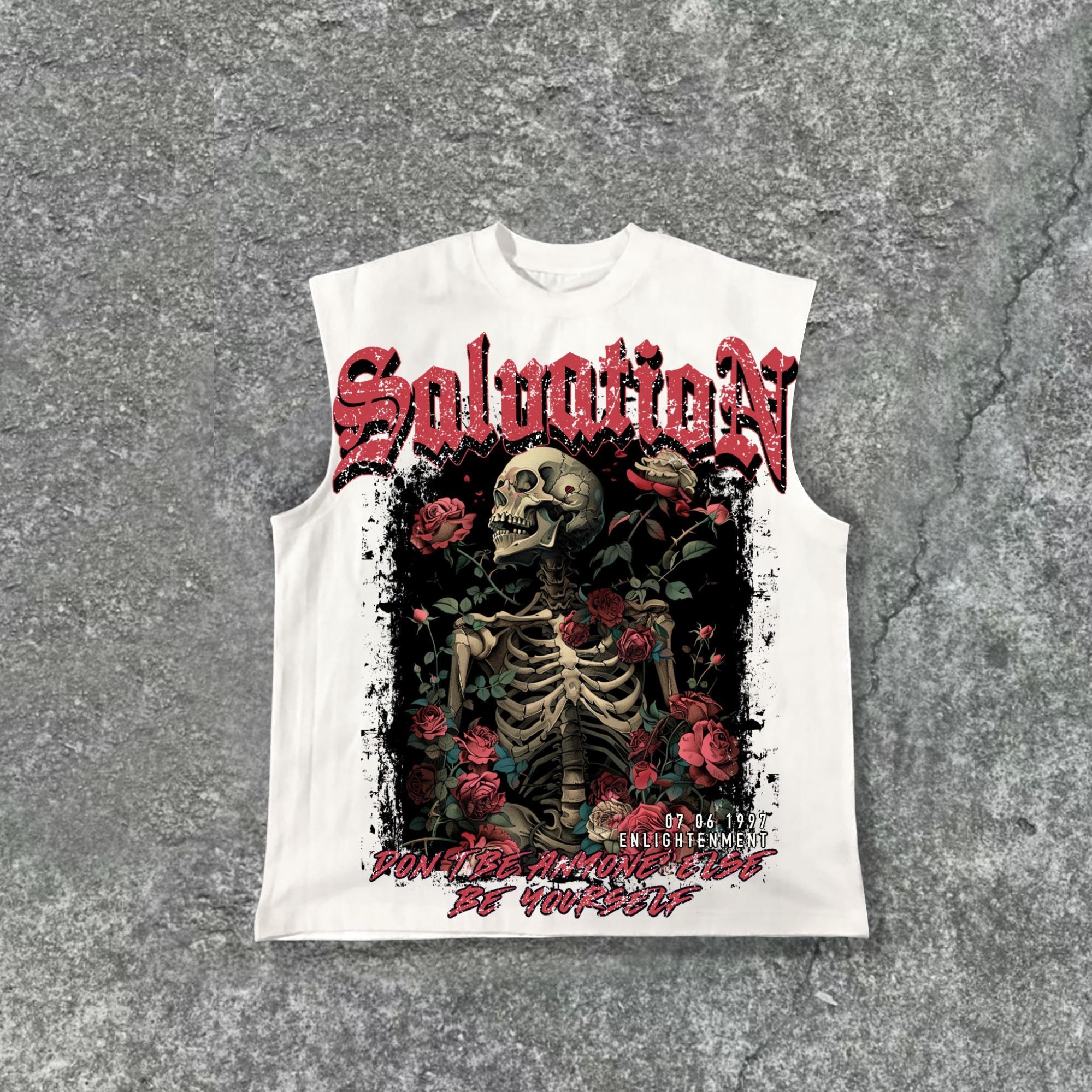 Men's Rose Skeleton Vintage Print Street Cotton Tank Top Product Image