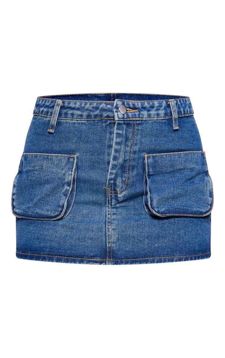 Indigo Vintage Wash Cargo Pocket Front Denim Mini Skirt Product Image