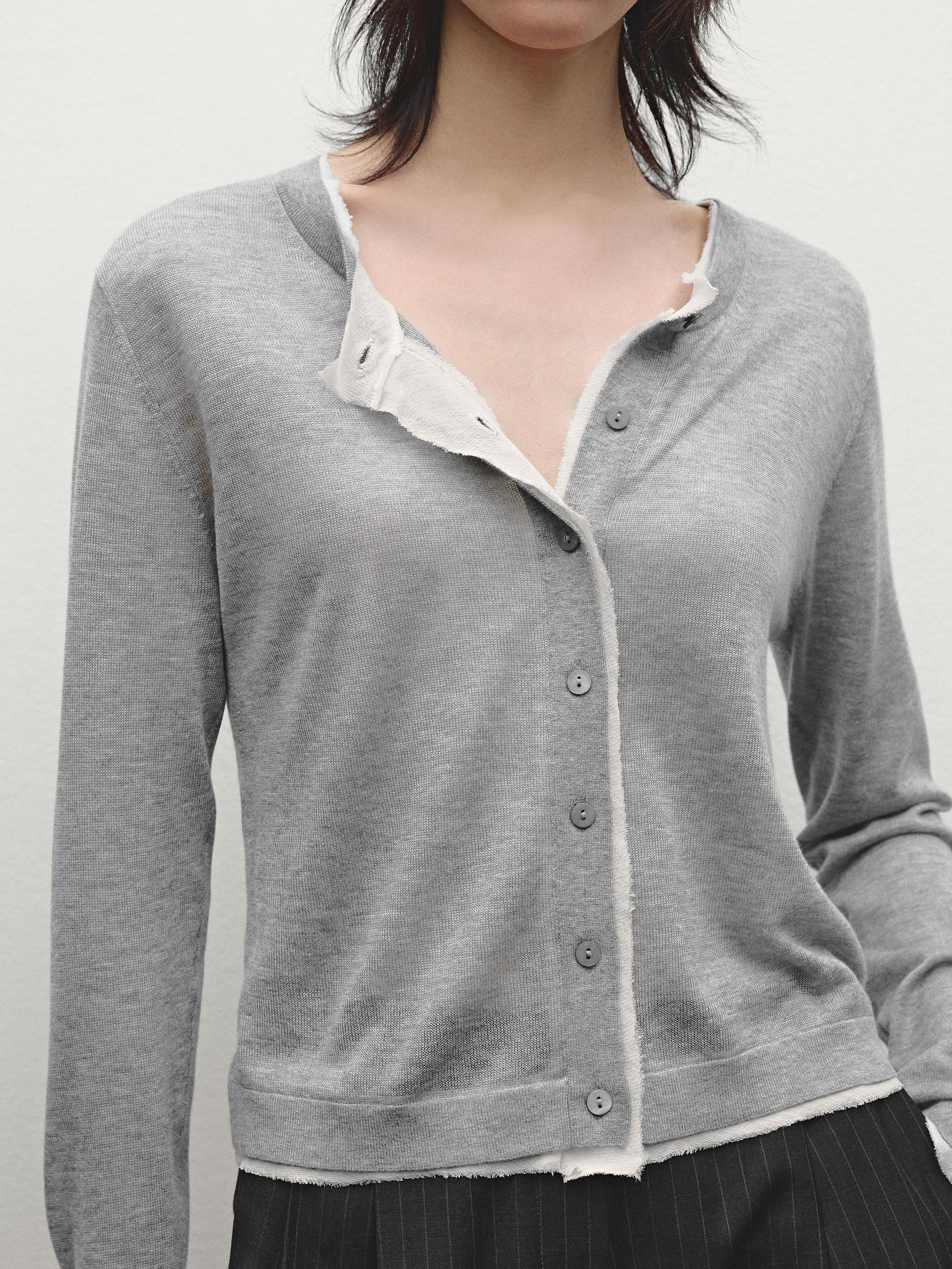 Lightweight cardigan with distressed detail · Medium Grey, Black · Sweaters And Cardigans | Massimo Dutti Product Image