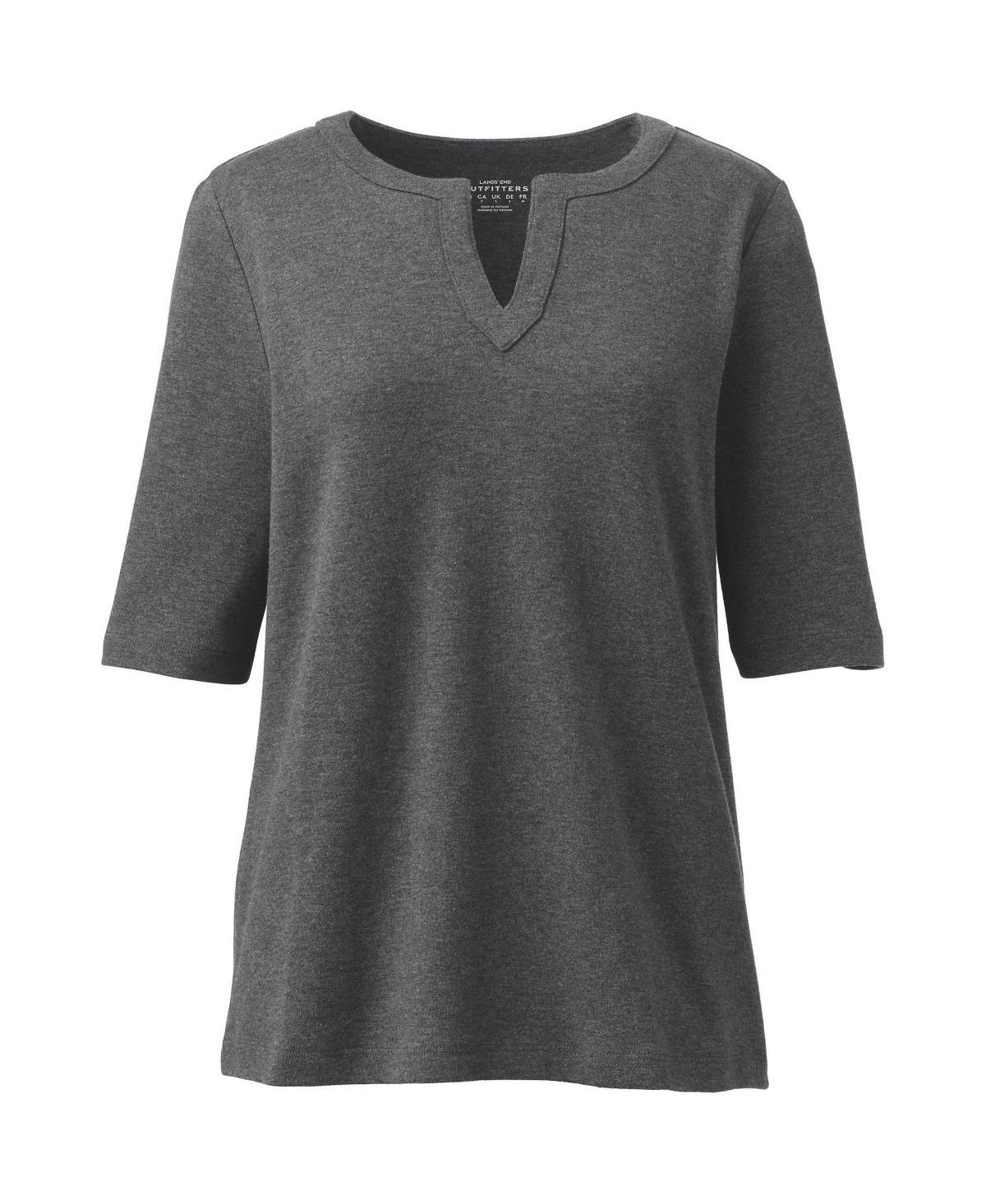 Womens Lands End Modern Half Sleeve Splitneck Top Green Moss Product Image