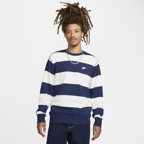 Nike Mens Nike Club Stripe Heavyweight French Terry Crew - Mens Midnight Navy/Sail/White Product Image