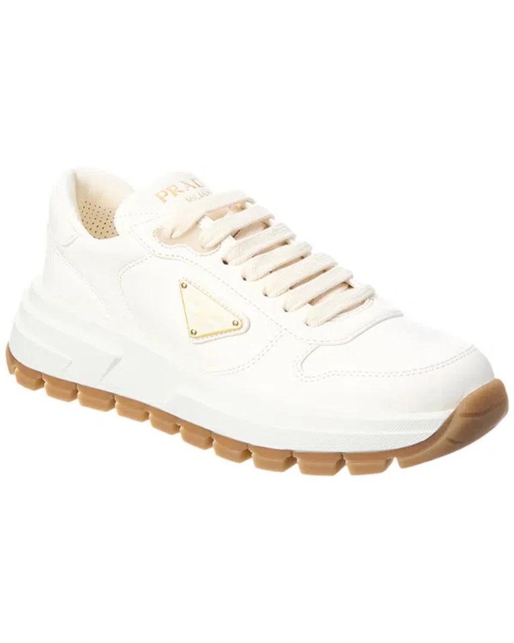 Leather Logo Runner Sneakers In White Product Image