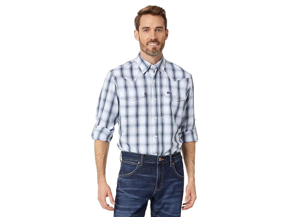 Wrangler Performance Long Sleeve Snap Plaid White) Men's Clothing Product Image