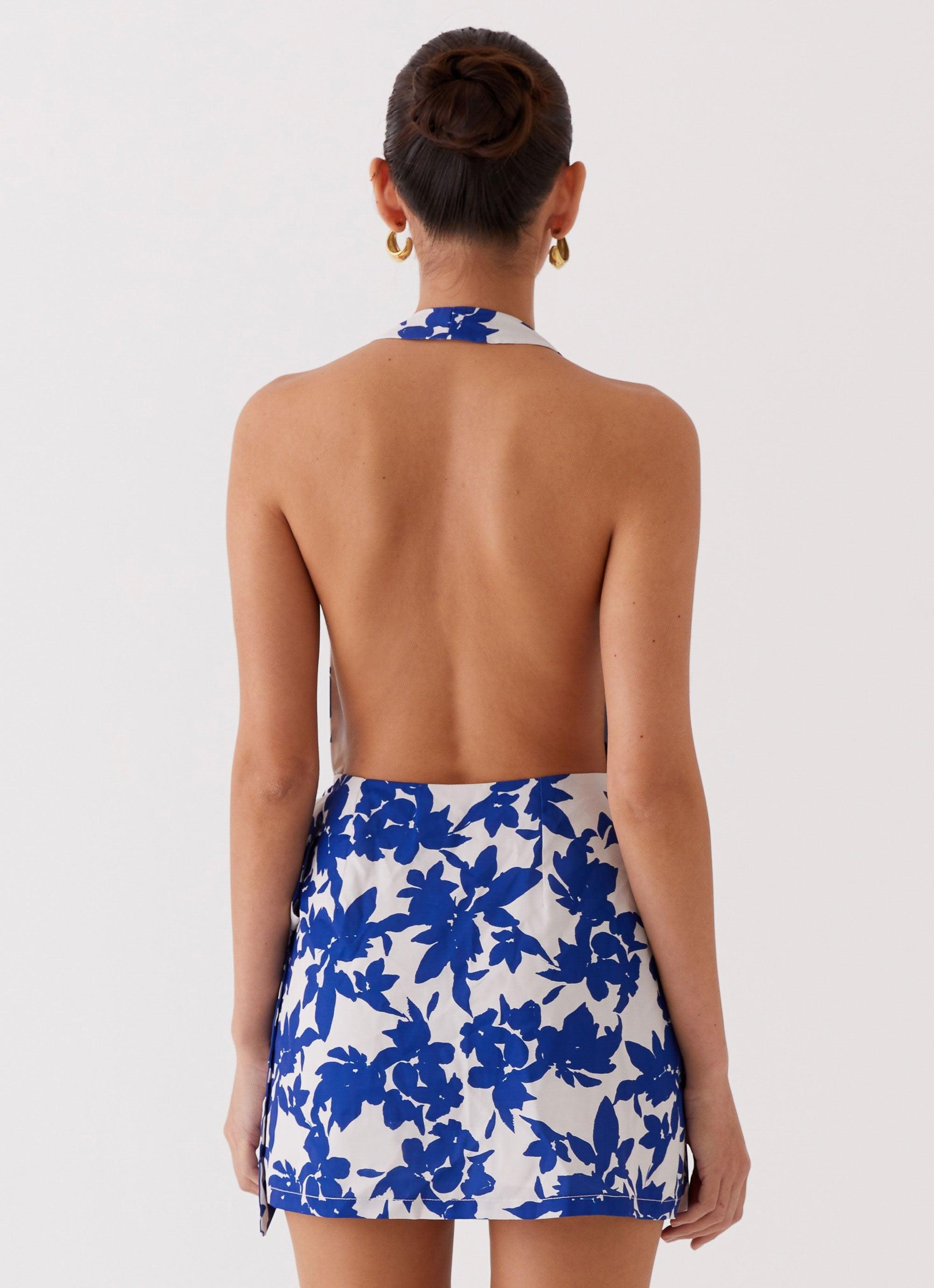 Street Blues Wrap Mini Dress - Blue Floral Product Image