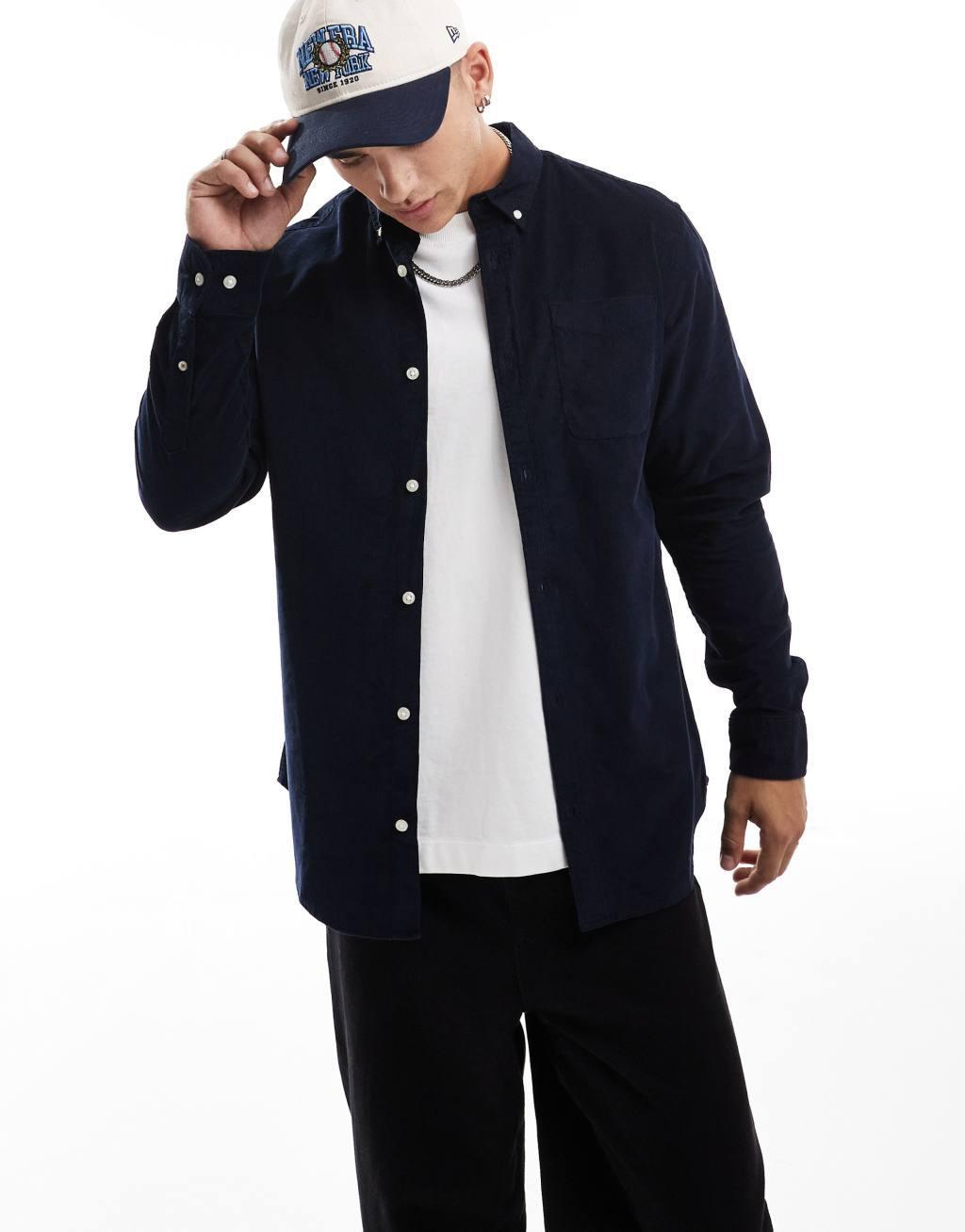 Jack & Jones cord shirt in navy Product Image