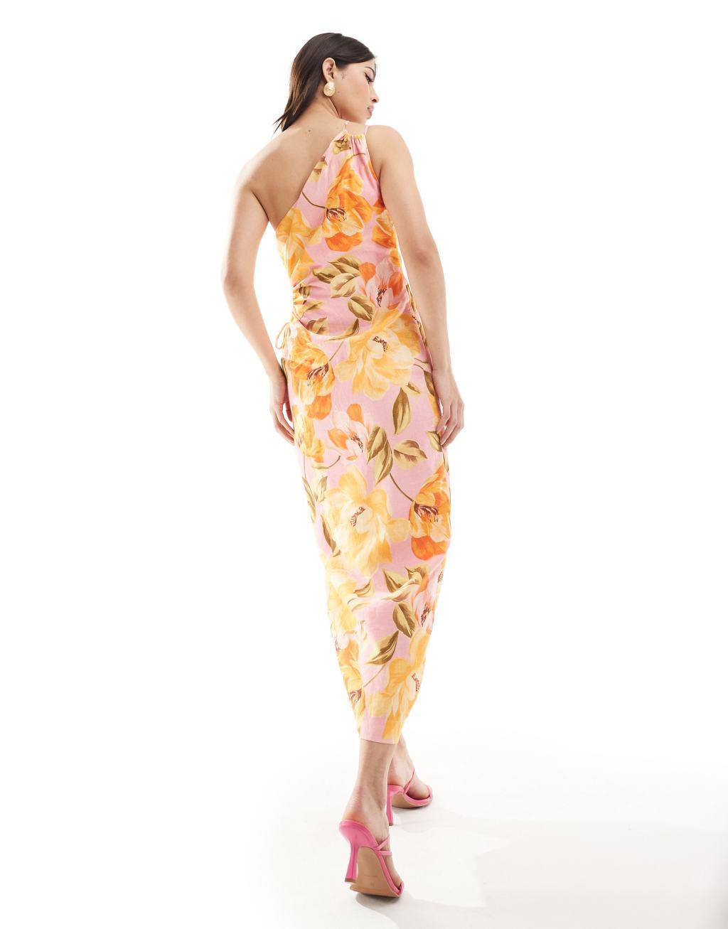 Ever New asymmetric cut-out waist midi dress in yellow floral Product Image