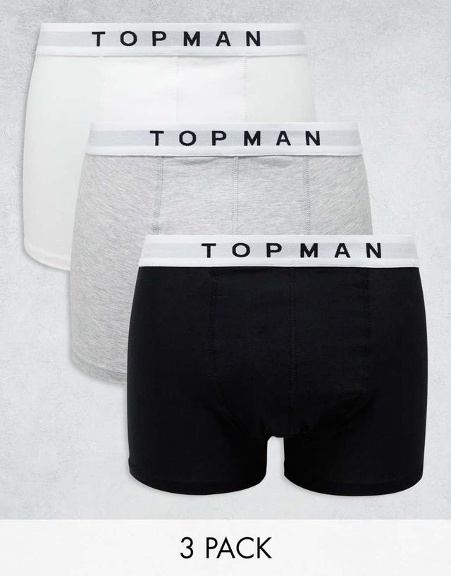 Topman 3 pack trunks in black, white and heather gray with white waistbands Product Image