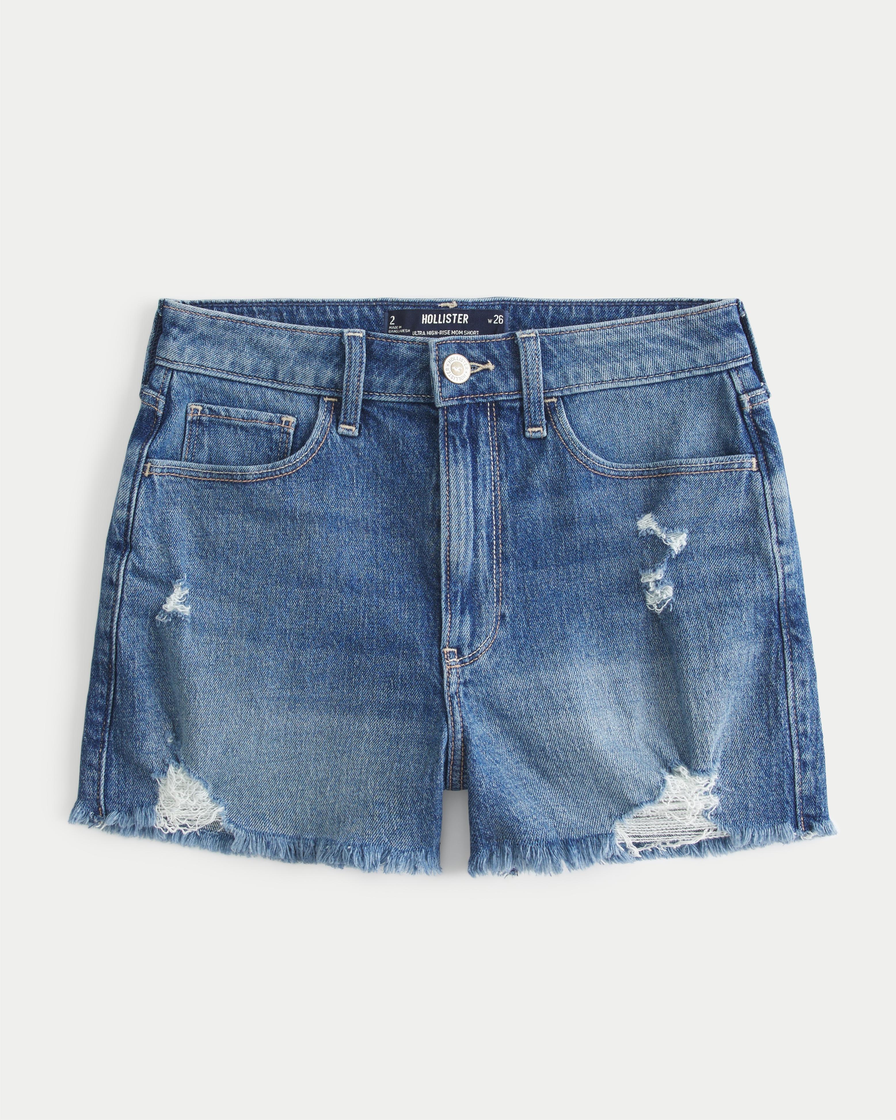 Ultra High-Rise Dark Wash Denim Mom Shorts Product Image