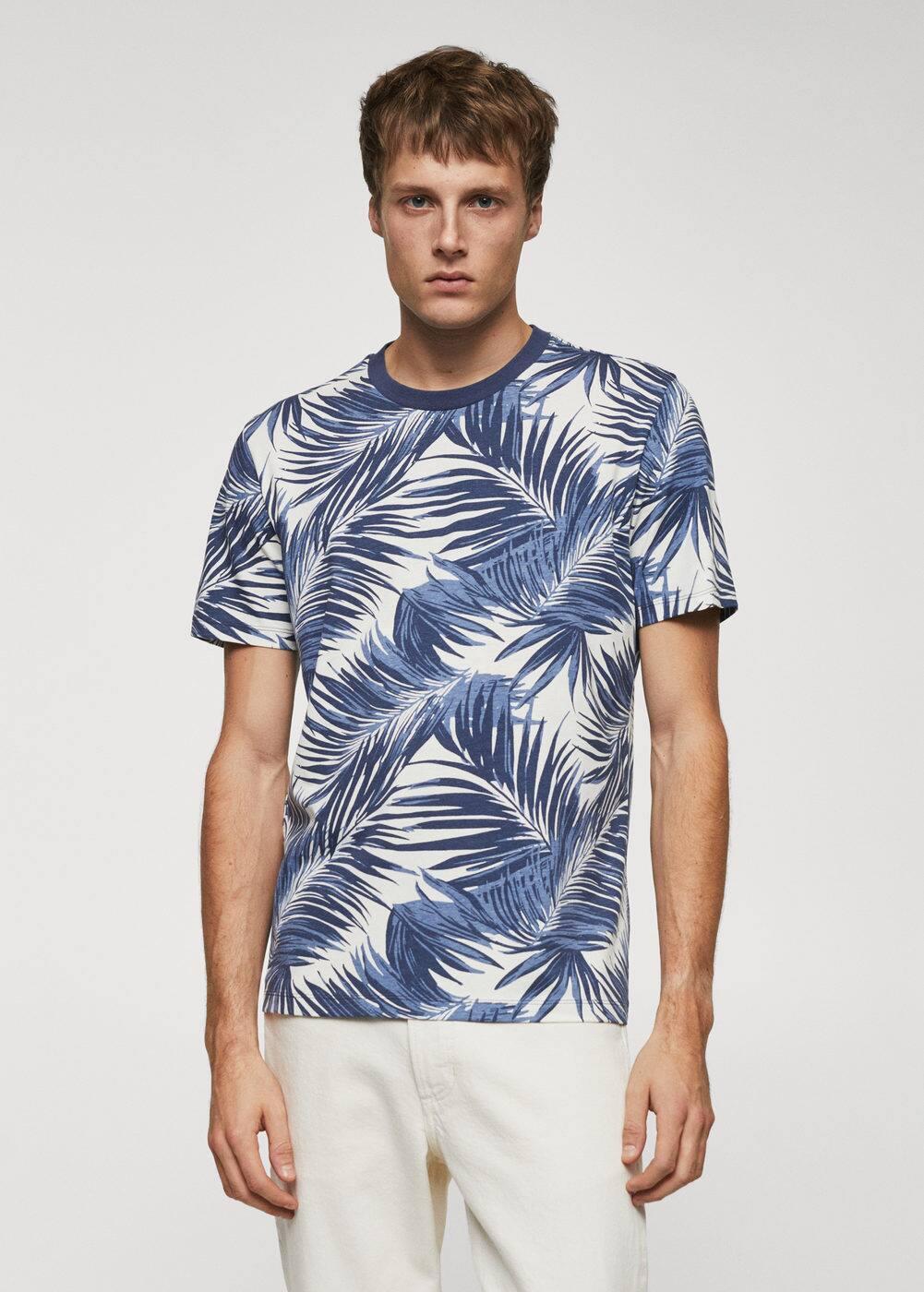 MANGO MAN - Slim-fit palm-print shirt blueMen Product Image