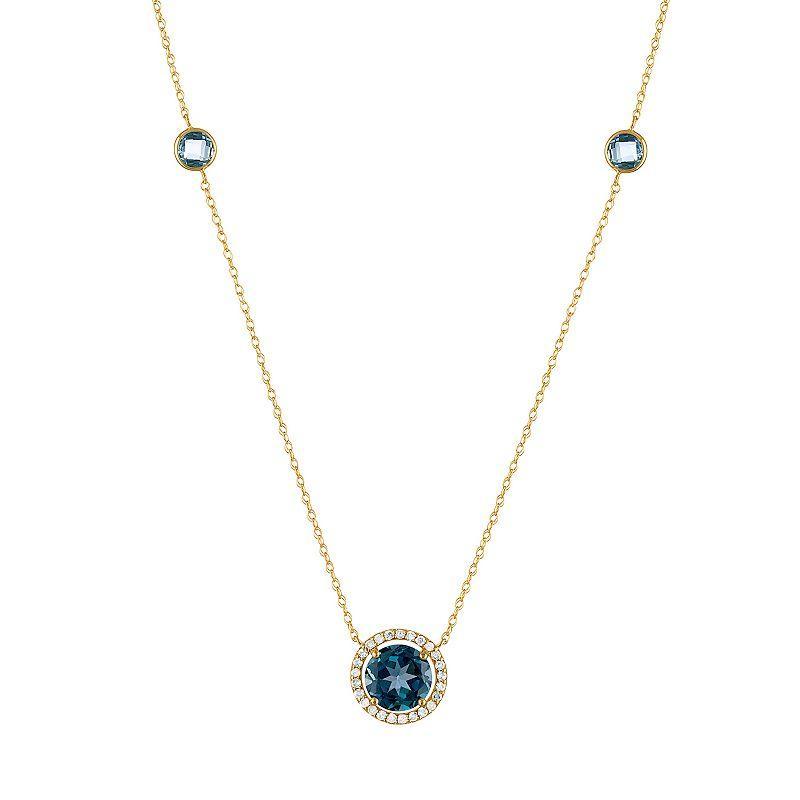 Tiara 14k Gold Diamond Halo London Blue Topaz Station Necklace, Womens Yellow Product Image