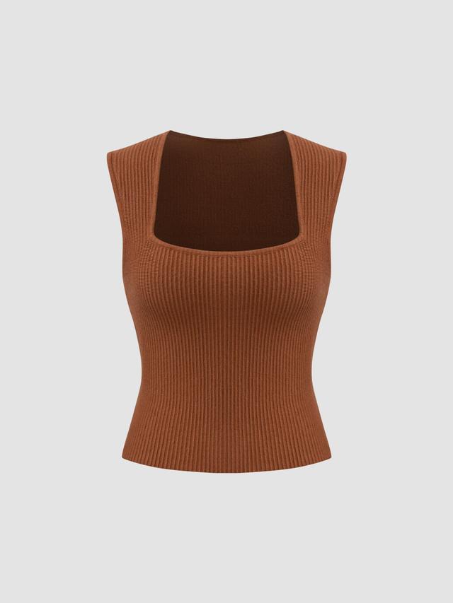 Knitted Square Neck Solid Rib Tank Top Product Image