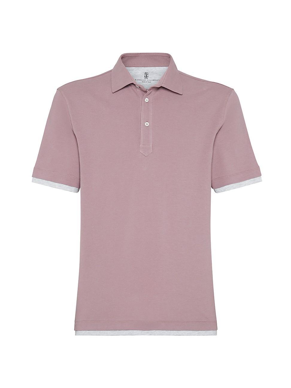 Mens Cotton Pique Shirt Style Collar Polo With Faux Layering Product Image