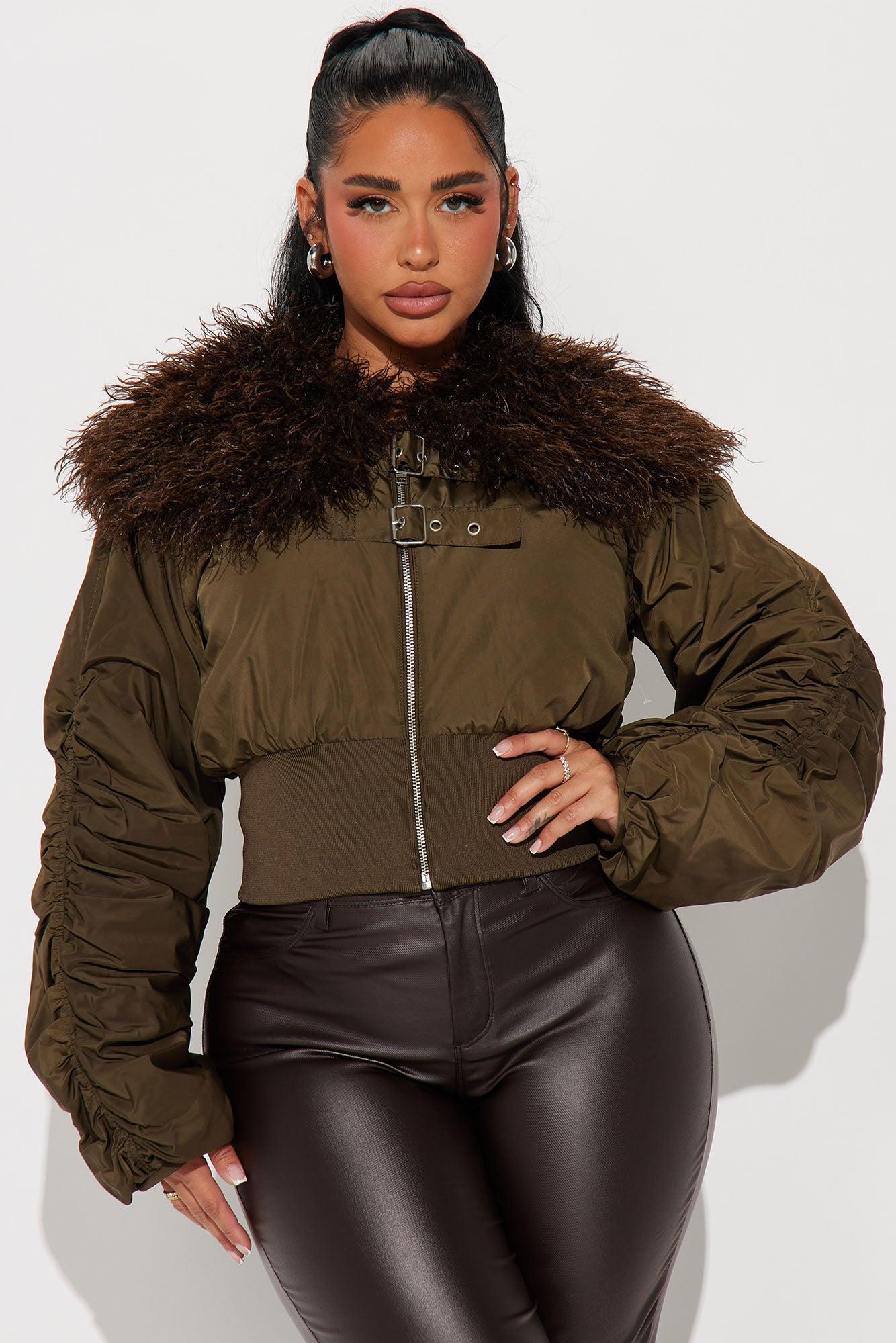 Take The Lead Cropped Puffer - Olive Product Image