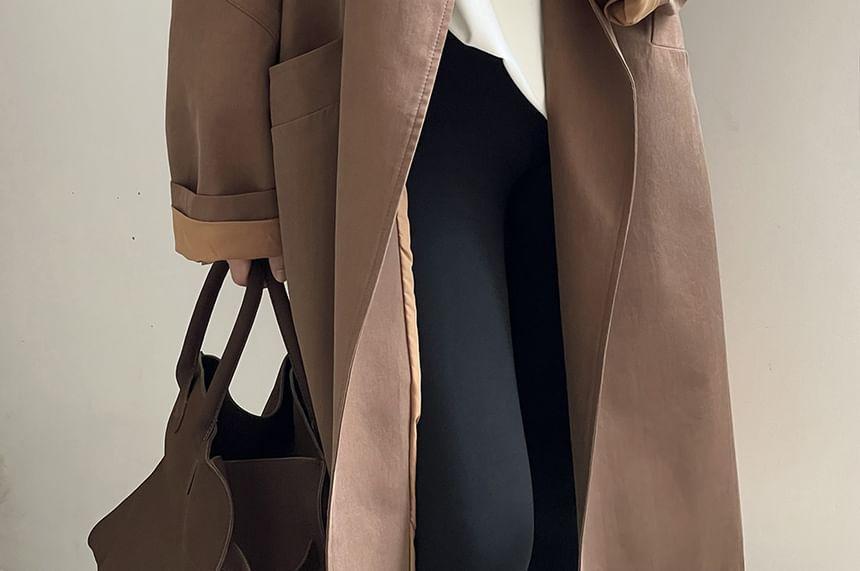 Stand Collar Plain Midi Single-Button Trench Coat Product Image