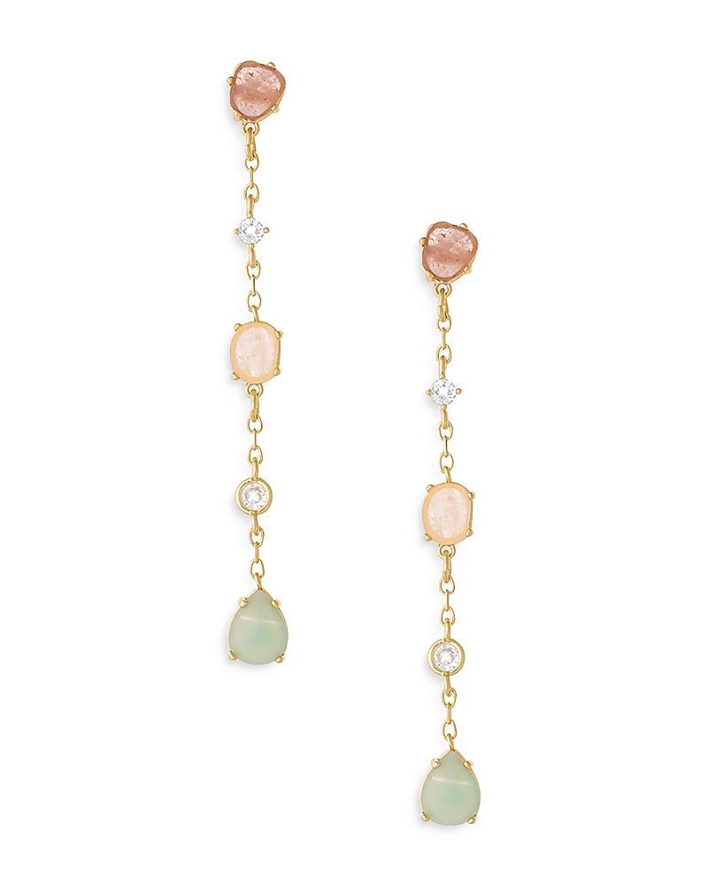 Ettika Earth Stone Mixed Crystal Linear Drop Earrings in 18K Gold Plated Product Image