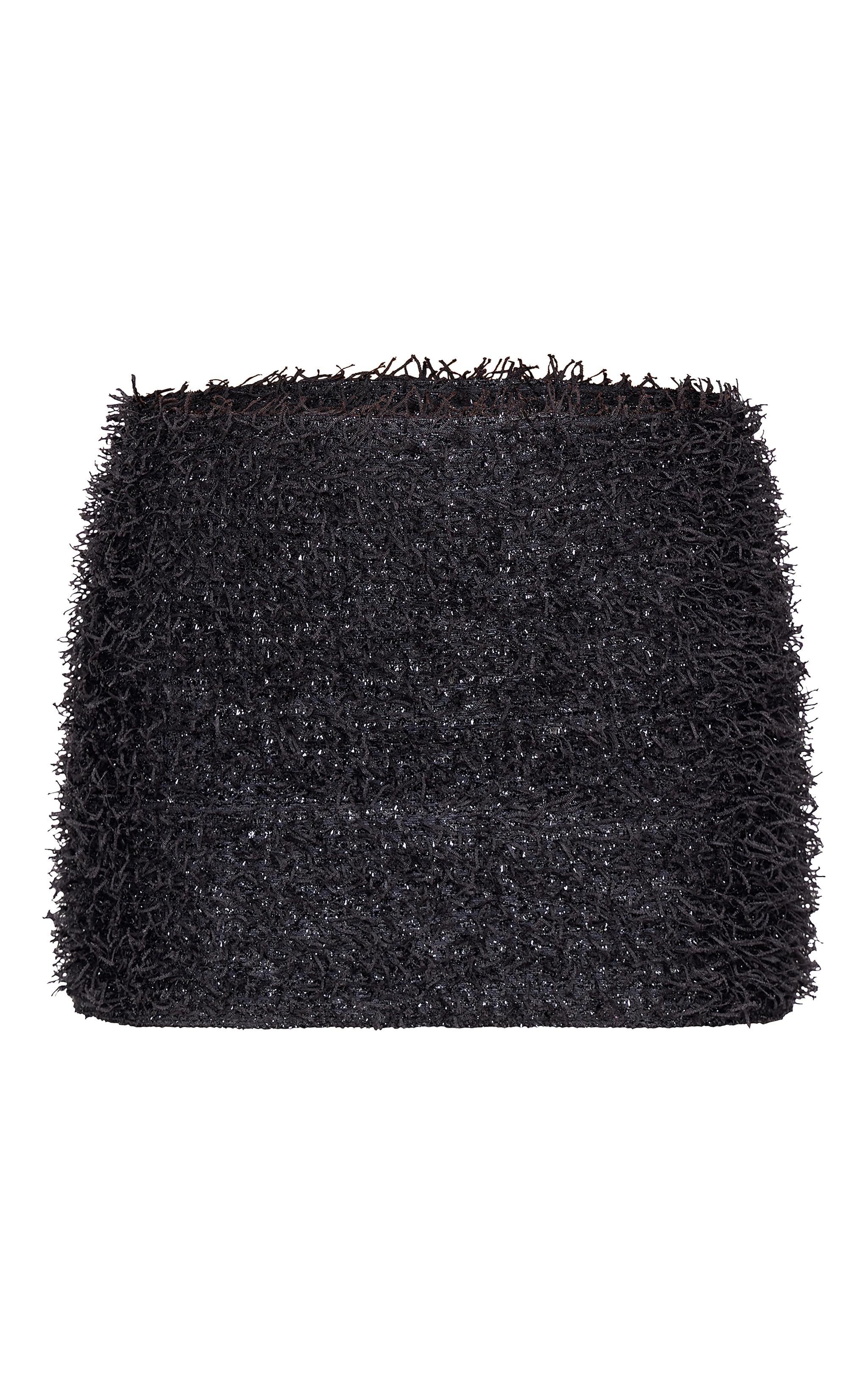 Black Eyelash Tinsel Detail Mini Skirt Product Image