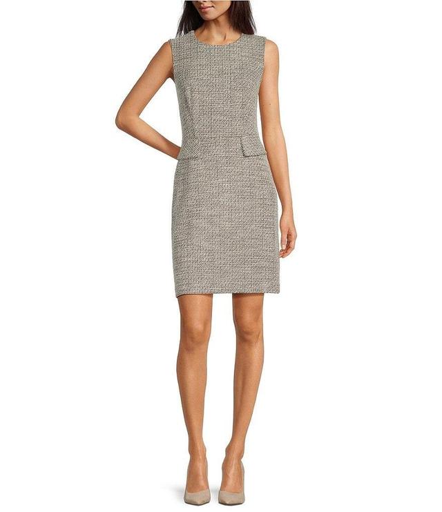 Calvin Klein Sleeveless Crew Neck Tweed Flap Pocket Sheath Dress Product Image