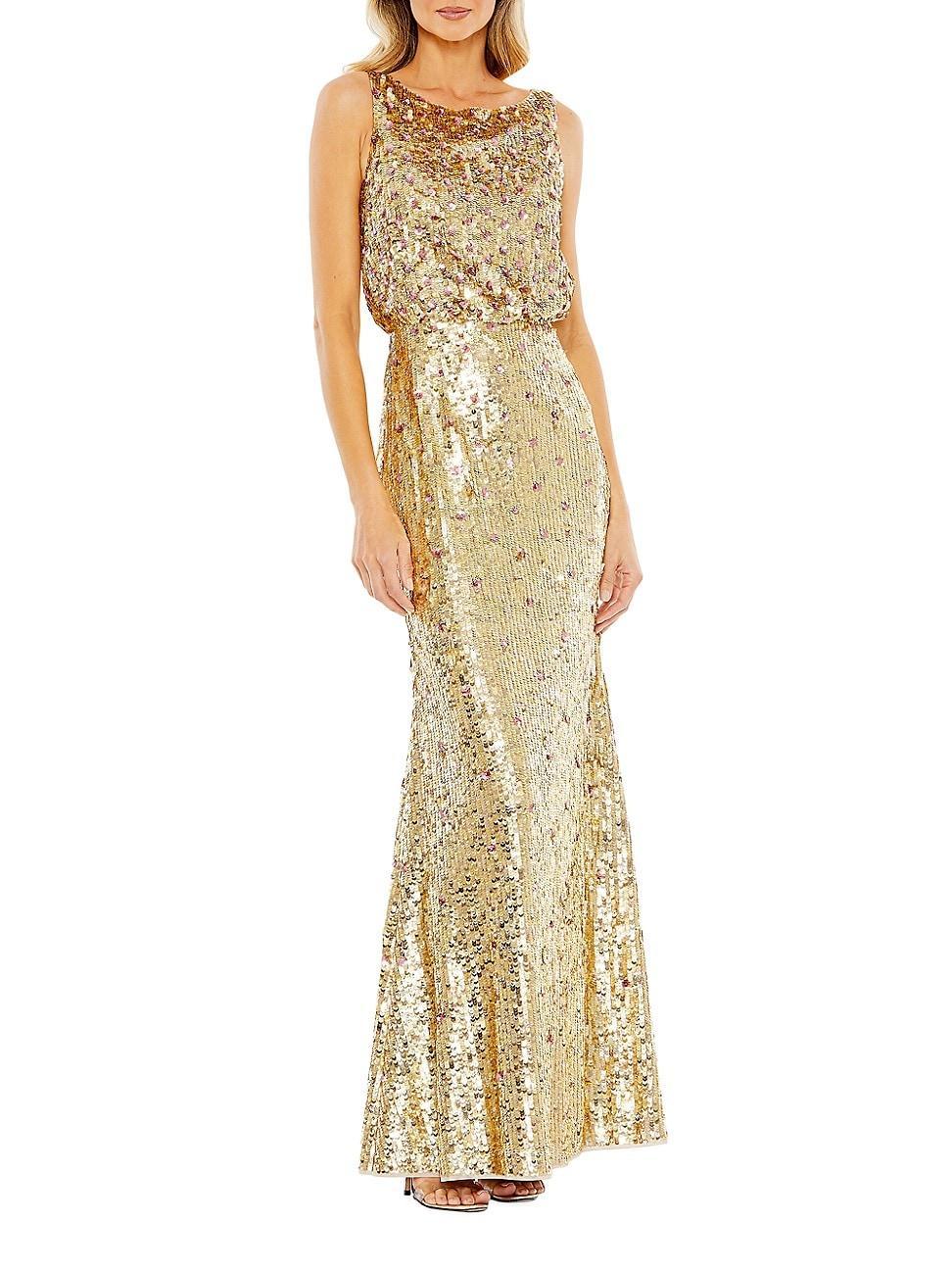 Womens Sequin Sleeveless Boatneck Gown Product Image