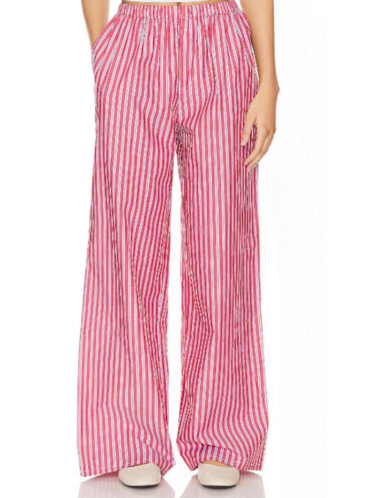 Loose Elasticity Pockets Striped Casual Pants Bottoms Trousers product image