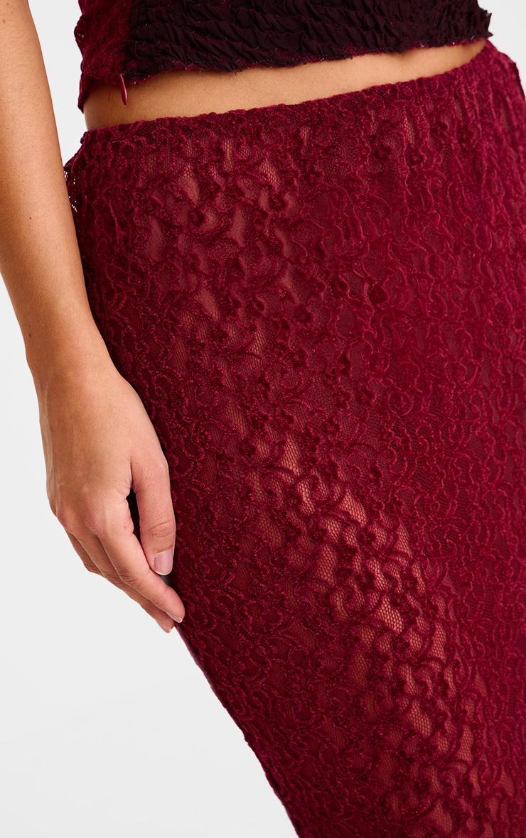 Burgundy Textured Lace Maxi Skirt Product Image