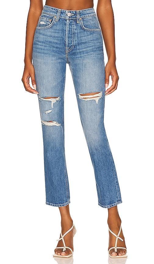 GRLFRND Karolina High Rise Straight in Sedona - Blue. Size 23 (also in 30). Product Image