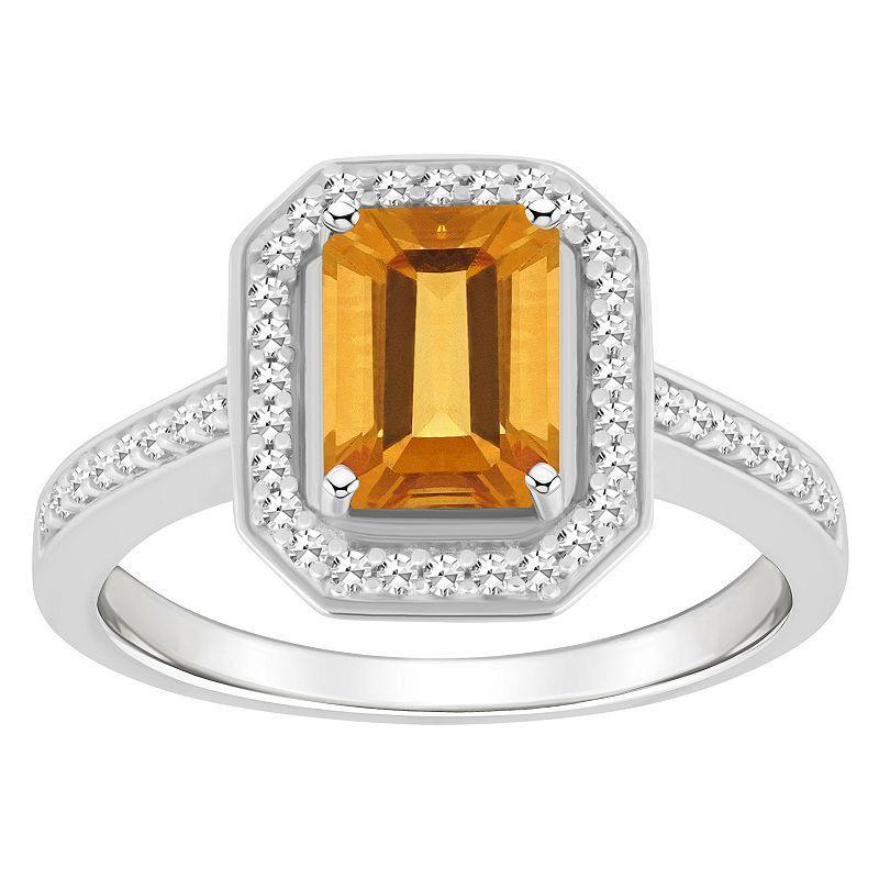 Macys Citrine (1-3/5 ct. t.w.) and Diamond (1/5 ct. t.w.) Halo Ring in Sterling Silver Product Image