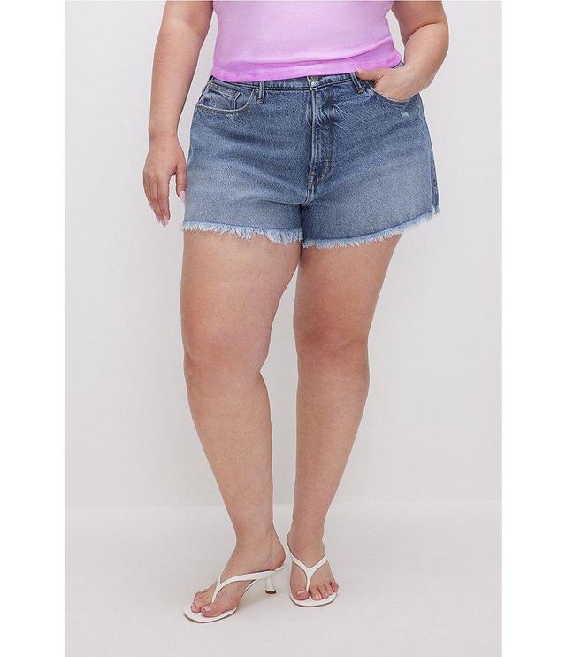 Good American Plus Size Denim Good 90s Yoke Mid Rise Raw Hem Short Product Image