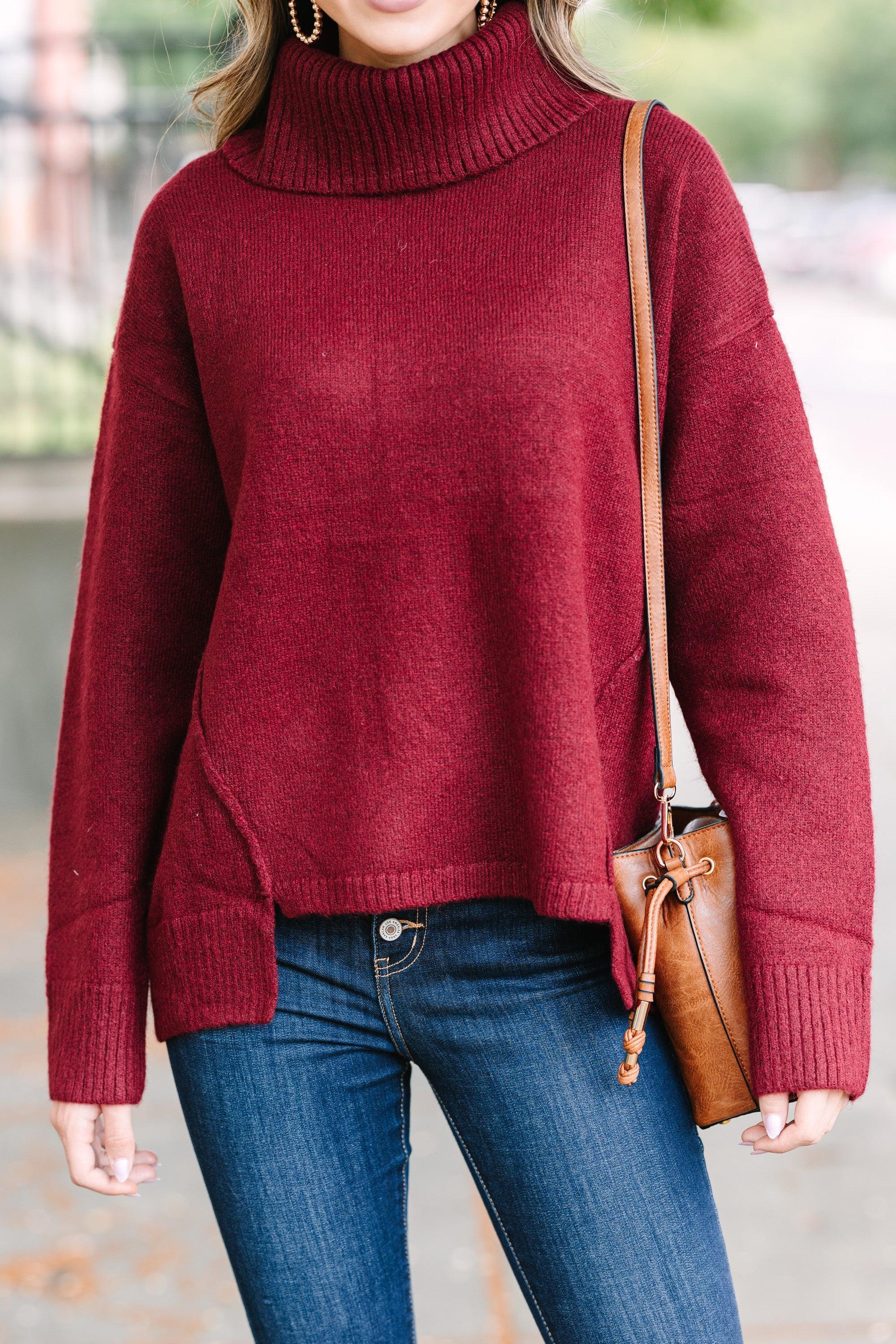 What A Day Burgundy Red Turtleneck Sweater Female Product Image