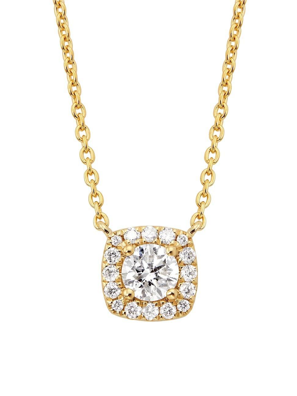 Womens 14K Yellow Gold & 0.34 TCW Diamond Halo Pendant Necklace Product Image