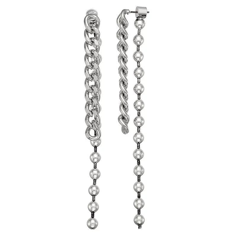 Simply Vera Vera Wang Silver Tone Puffy Chain Front Back Earrings, Womens Product Image