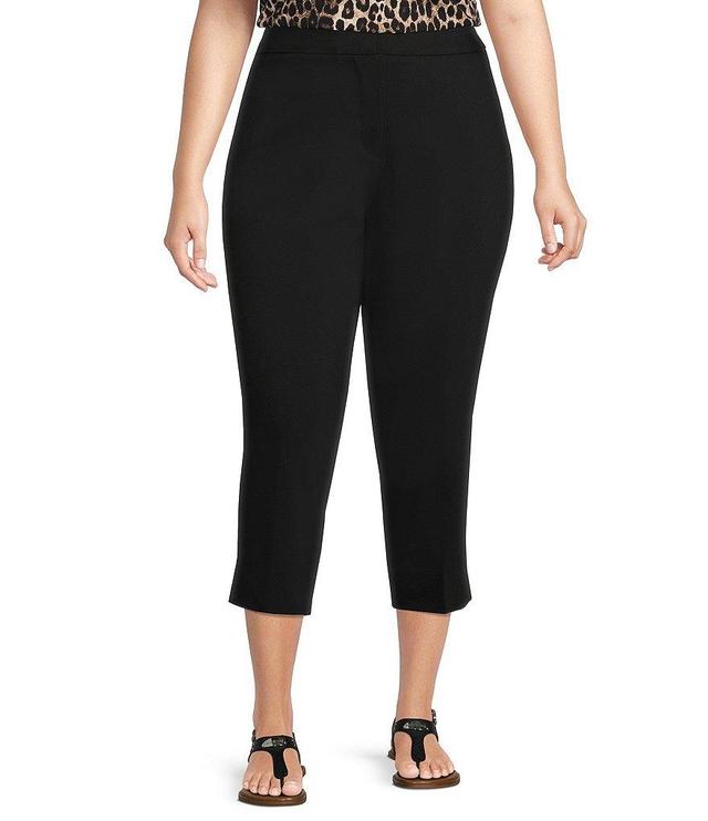 MICHAEL Michael Kors Plus Size Lux Tech Woven Stretch Straight Leg Slit Hem Capri Pants Product Image