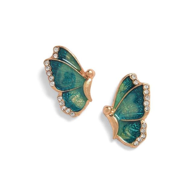 Sohi Womens Green Embellished Butterfly Stud Earrings Product Image