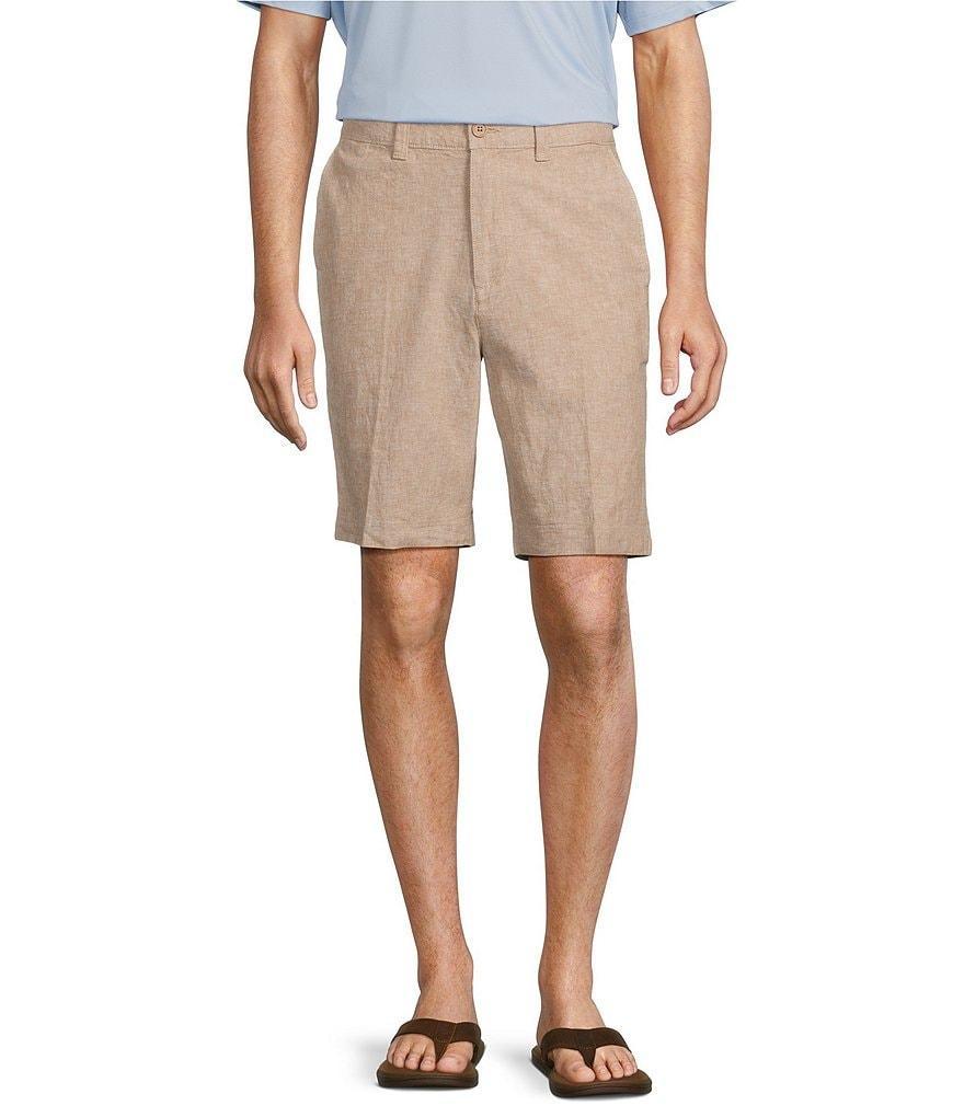 Roundtree & Yorke Casuals Classic Fit Flat Front Solid 9#double; Linen Shorts Product Image