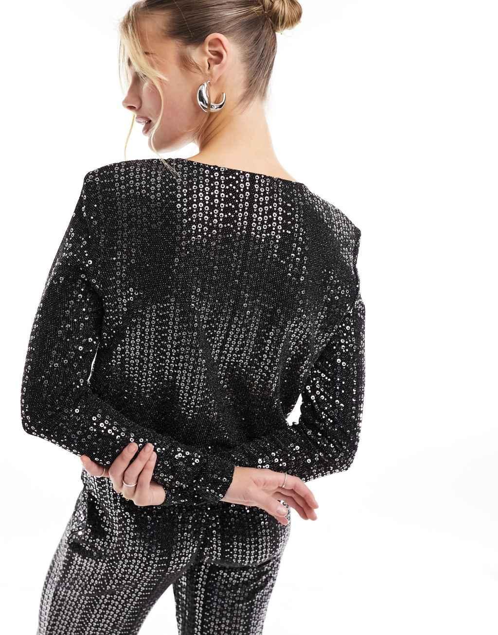 Pieces sequin long sleeve top Product Image